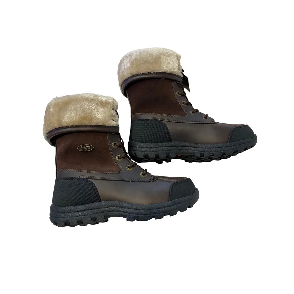 Lugz women's Brown Water Resistant Faux Fur‎ Trim Lace Up Duck Boots Winter Snow